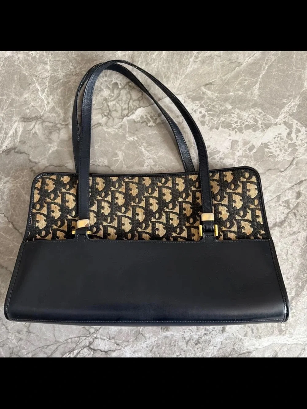 Dior Black and Beige Logo Jacquard Shoulder Bag